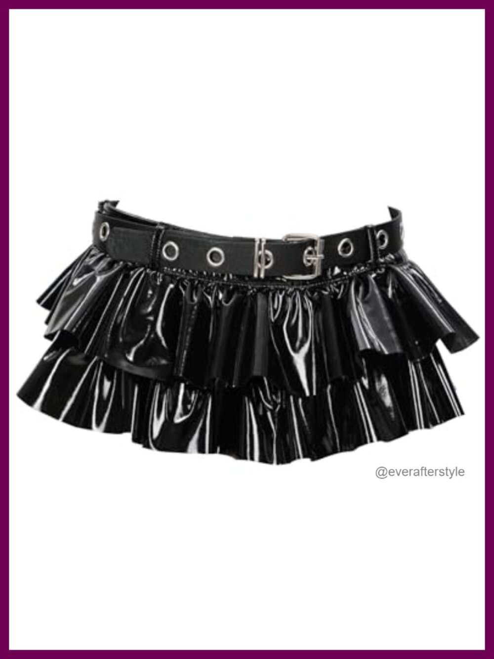 Women's Gothic PU Leather Mini Skirt Tiered Pleated Belted Clubwear